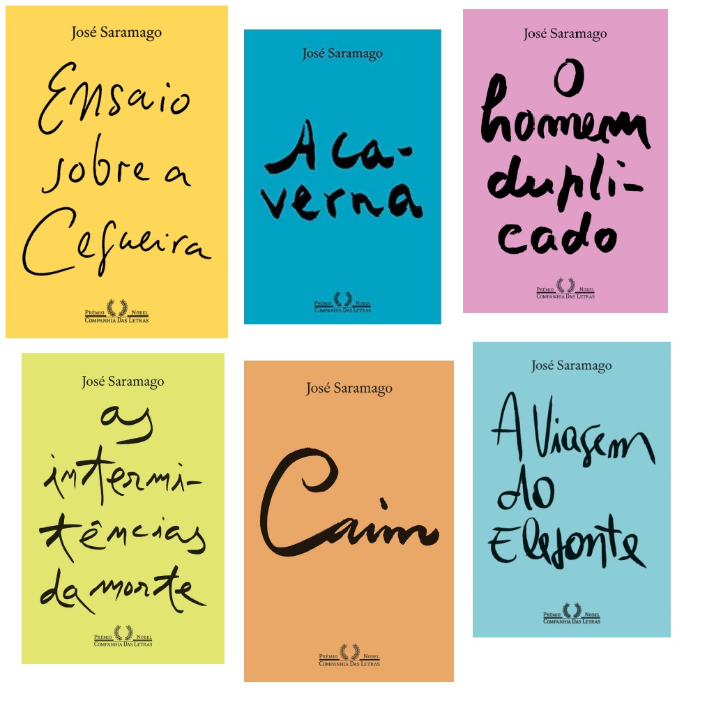 Capas de seis livros de Saramago