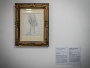 Quadro de Di Cavalcanti, retrato em grafite sobre papel, na exposição do MAB